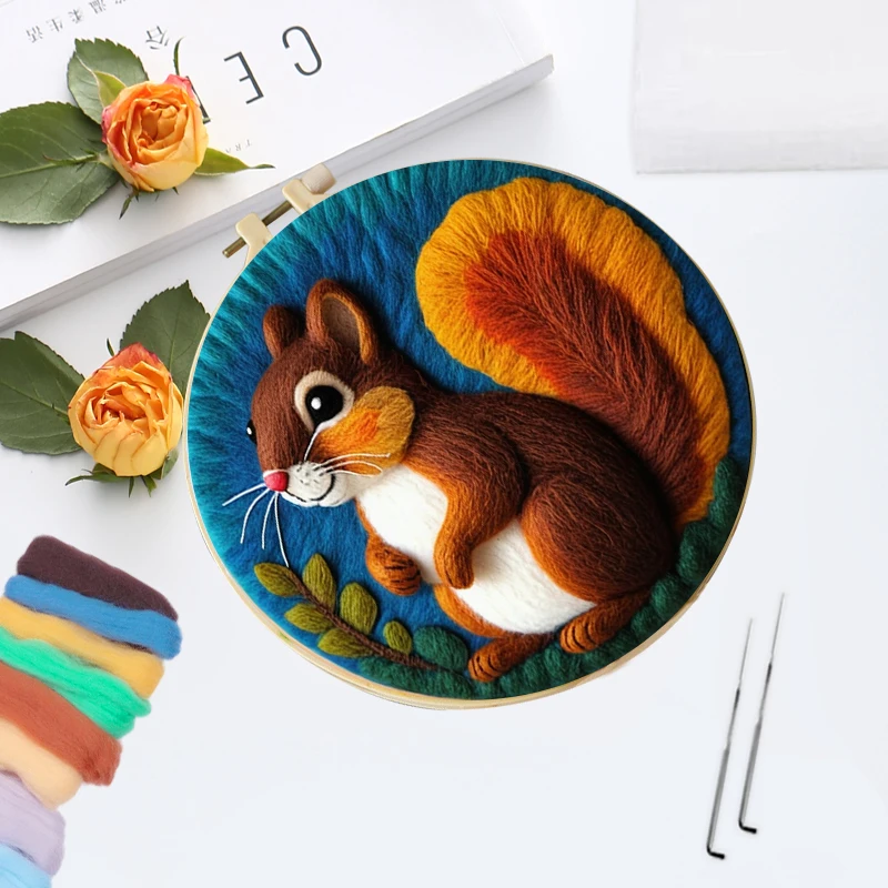 CHENISTORY Diy Wool Felting Hedgehog, Squirrel, Lion Art Kit With Frame Stress-Relief & Needle Felting Painting Set Home Decor thumbnail 2