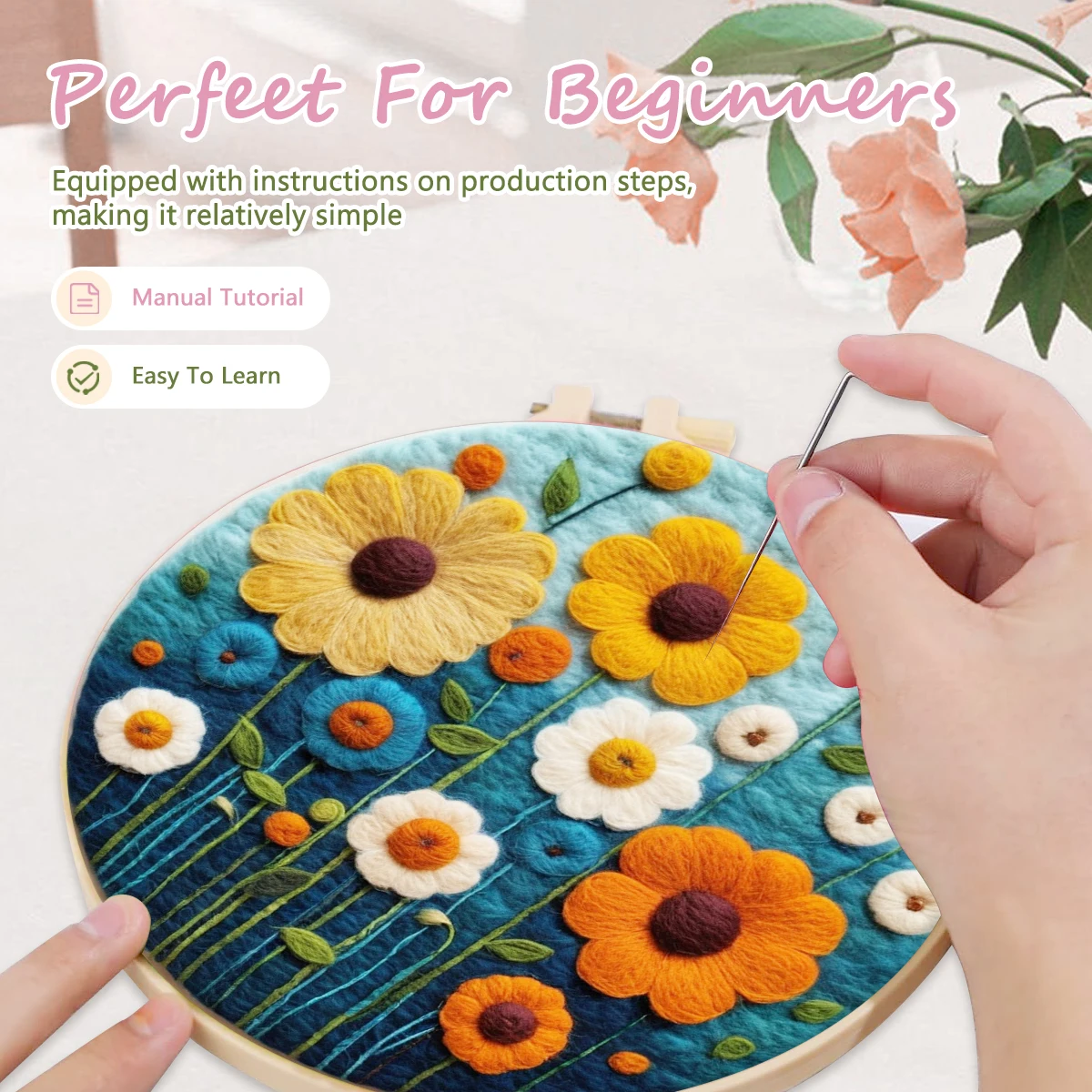 CHENISTORY Diy Wool Felting Hedgehog, Squirrel, Lion Art Kit With Frame Stress-Relief & Needle Felting Painting Set Home Decor thumbnail 3