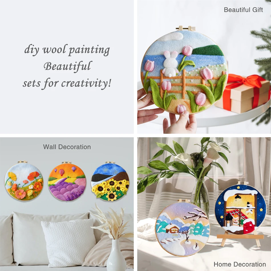 CHENISTORY Diy Wool Felting Hedgehog, Squirrel, Lion Art Kit With Frame Stress-Relief & Needle Felting Painting Set Home Decor thumbnail 6