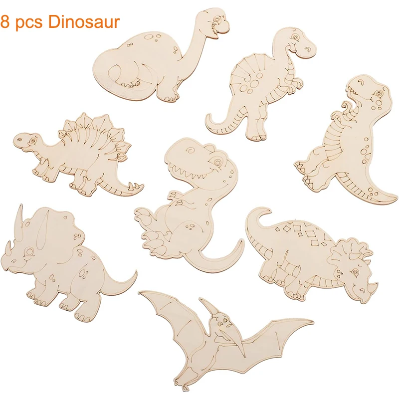 Unfinished Wooden Dinosaur Animal Laser Cut, DIY Craft Party Deco Art Deco Room Decor, Kindergarden Pre-school Drawing thumbnail 6