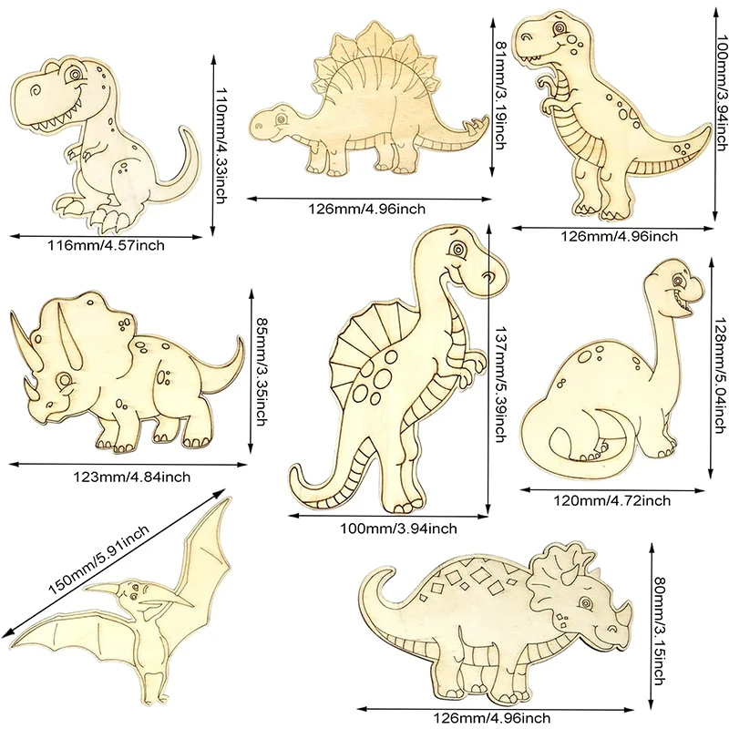 Unfinished Wooden Dinosaur Animal Laser Cut, DIY Craft Party Deco Art Deco Room Decor, Kindergarden Pre-school Drawing thumbnail 4
