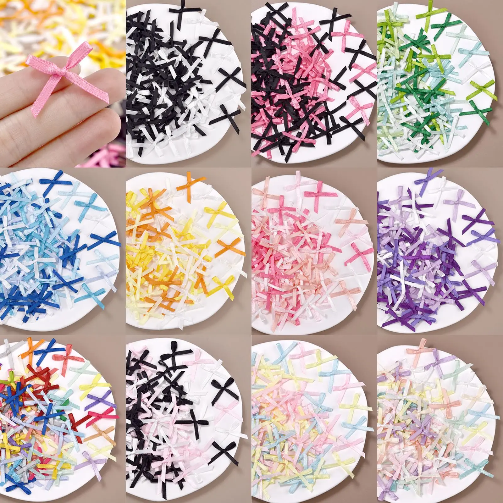 100Pcs Mini Satin Ribbons Flowers Bows Ties For DIY Craft Scrapbooking Embellishment Accessories Pets Hair Clothes Decoration thumbnail 4