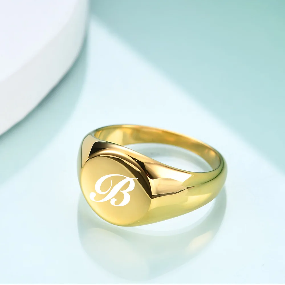 VQYSKO Gold Tone Round Initial Alphabet Ring Customized Stainless Steel Jewelry Personalized Rings Jewelry Wholesale thumbnail 4