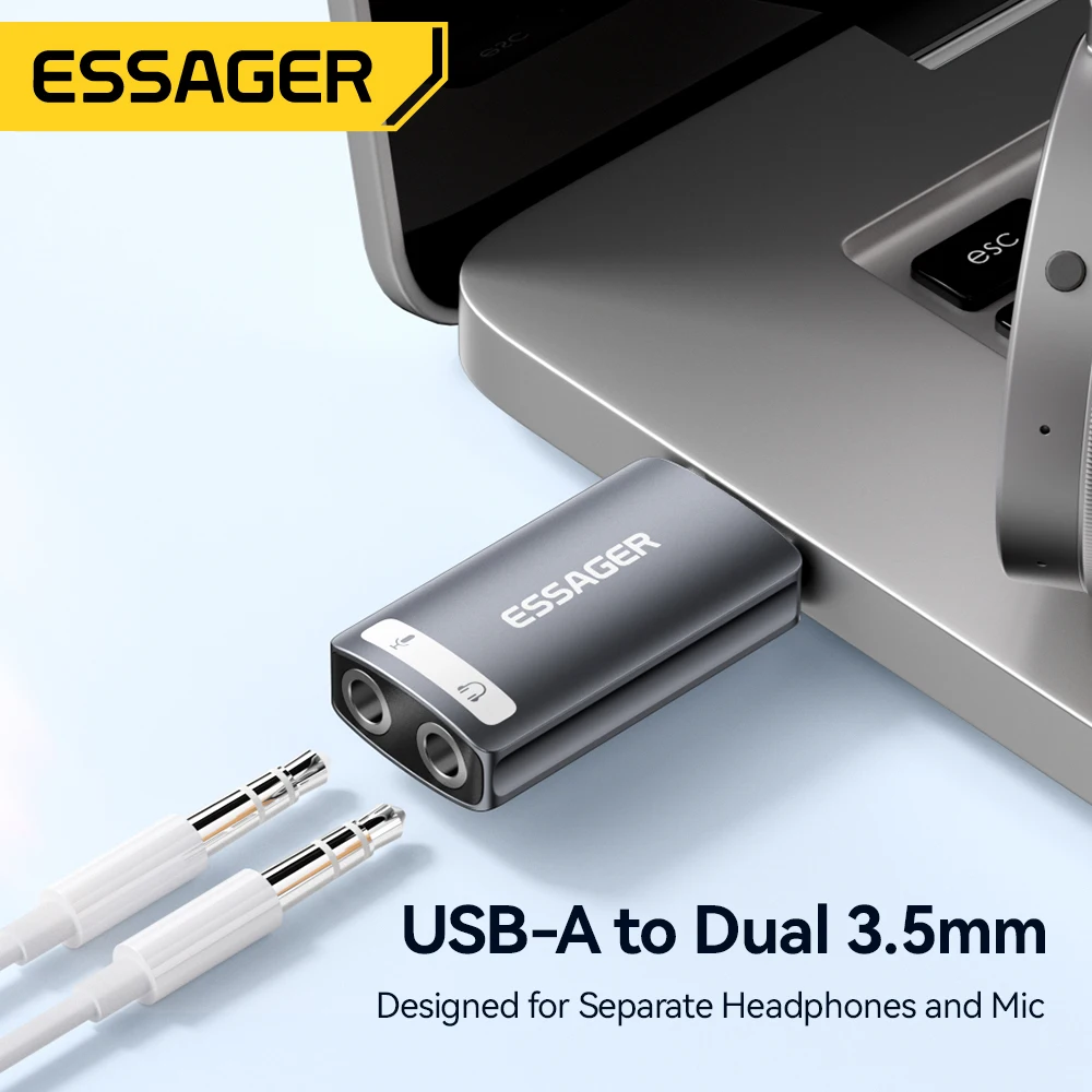 Essager External USB Sound Card To 3.5mm Mic Headphone Jack Stereo Headset Audio Microphone Adapter Speaker Interface For Laptop thumbnail 2