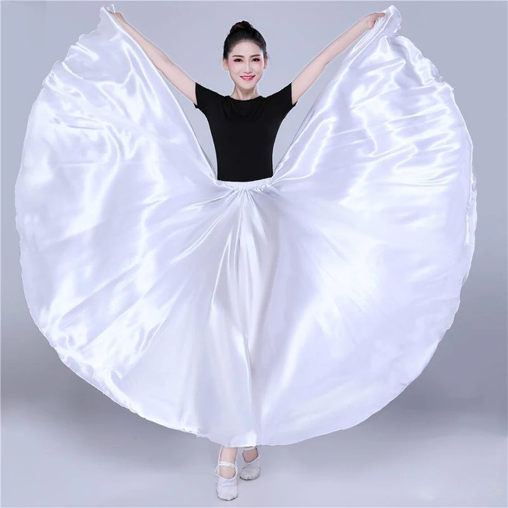 Spanish Skirt Belly Dance skirt Shining Satin Long Swing Dancing Skirt Sun Skirt Female Vestido Stage Performance Costume thumbnail 6