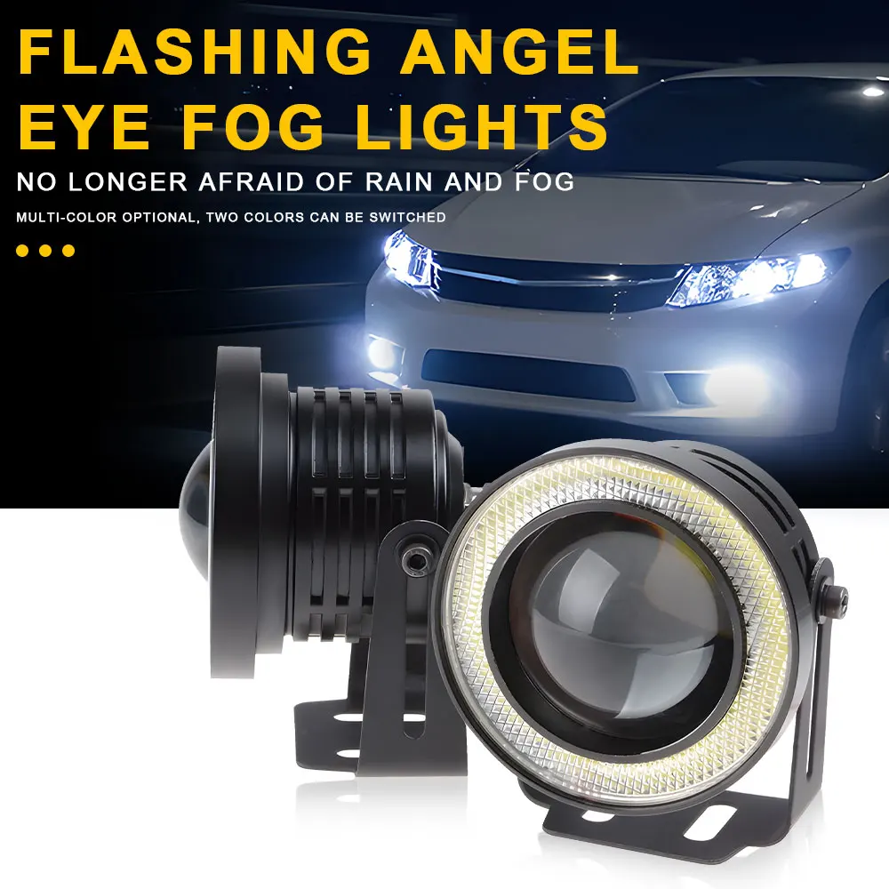 12V Angel Eye Car LED Fog Light 2.5" 3" 3.5" Inch COB Projector Halo Ring DRL Driving Fog Lamp Led Auto Daytime Running Light thumbnail 6