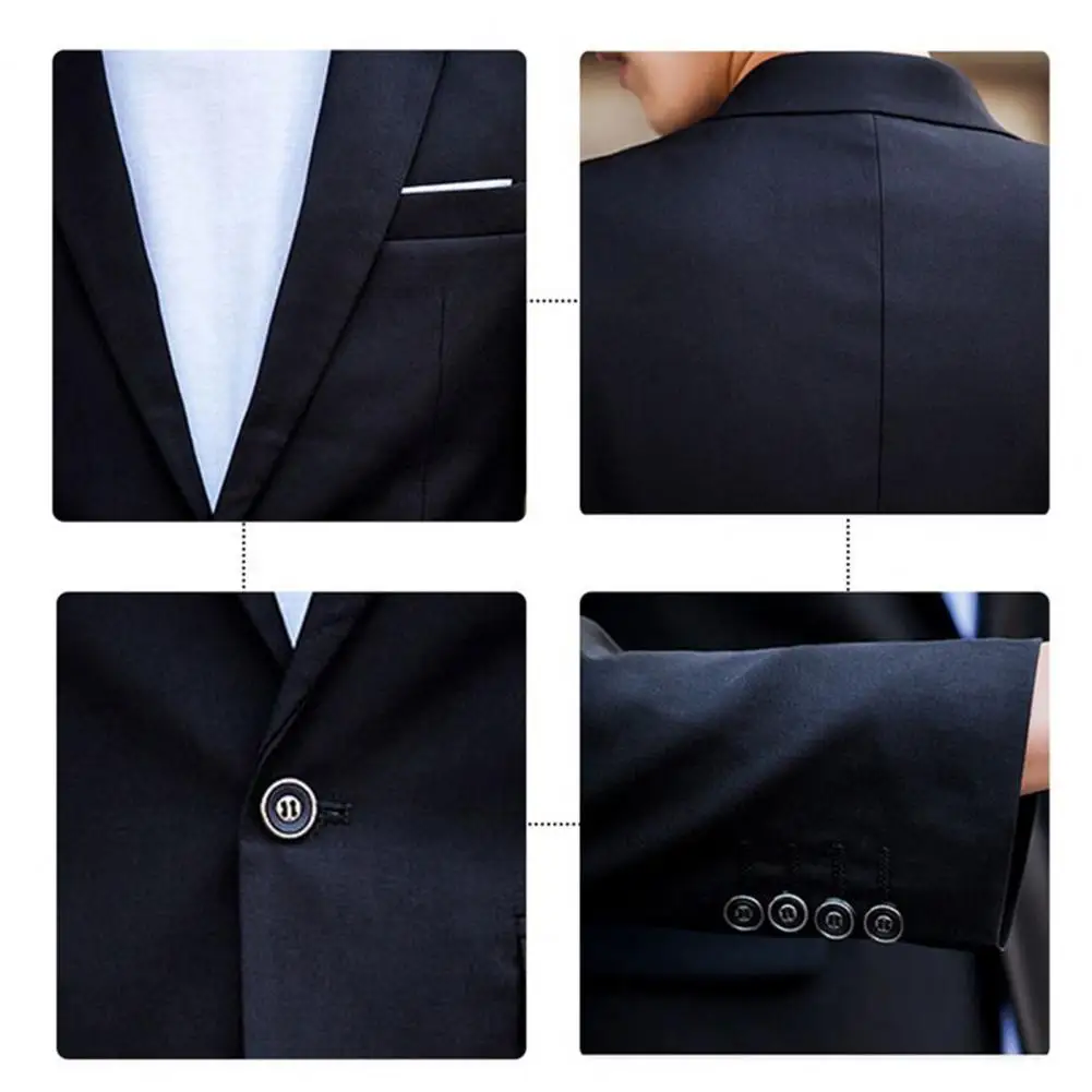 1 Set Men Jacket Pants Solid Color Turndown Collar Slim Fit Business Suit Set Groom Trousers for Wedding Office thumbnail 5