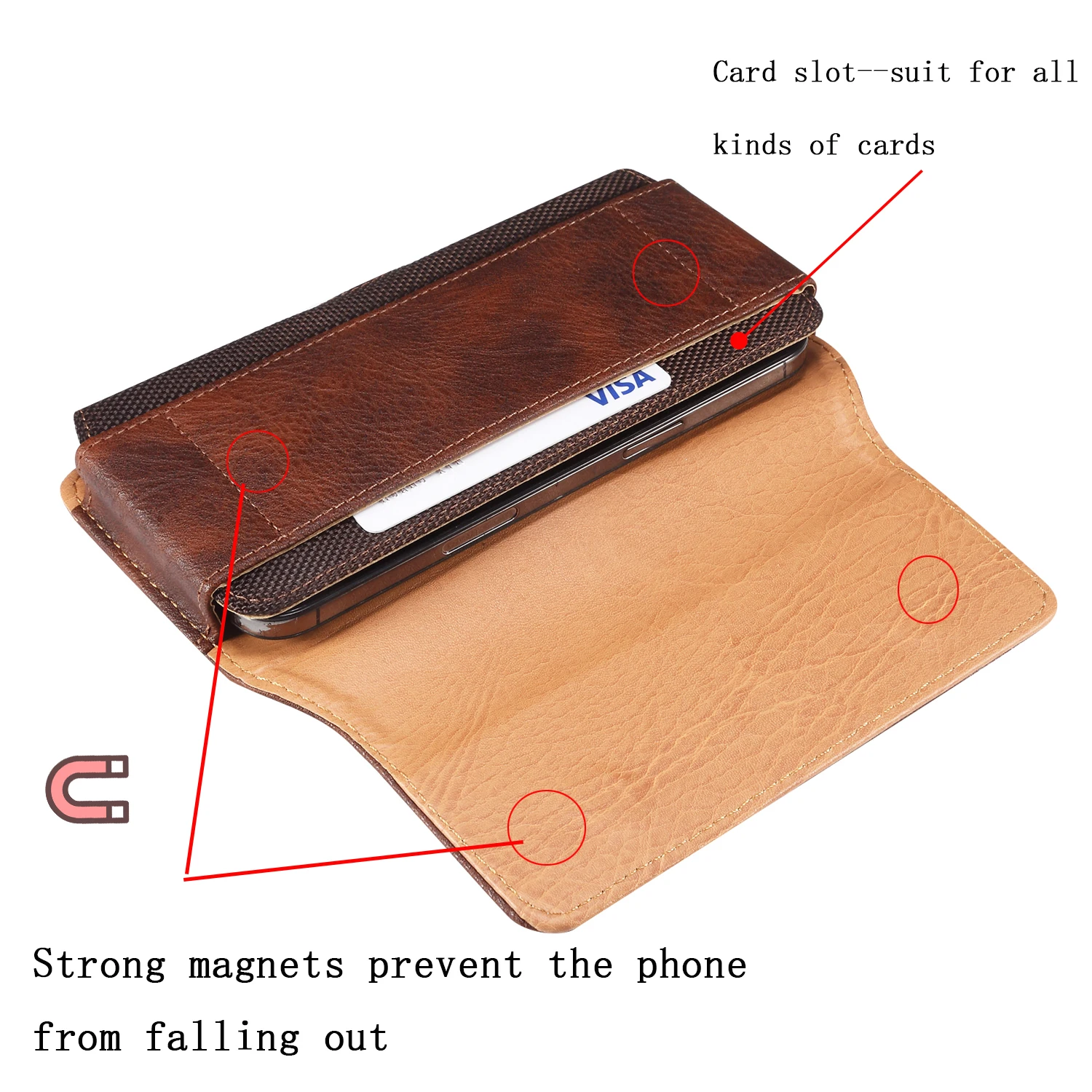Cow Leather Mobile Phone Belt Clip Case Men Waist Bag For iPhone 17 16 15 14 Pro Max Samsung Galaxy S25 S24 Redmi Holster Cover thumbnail 2