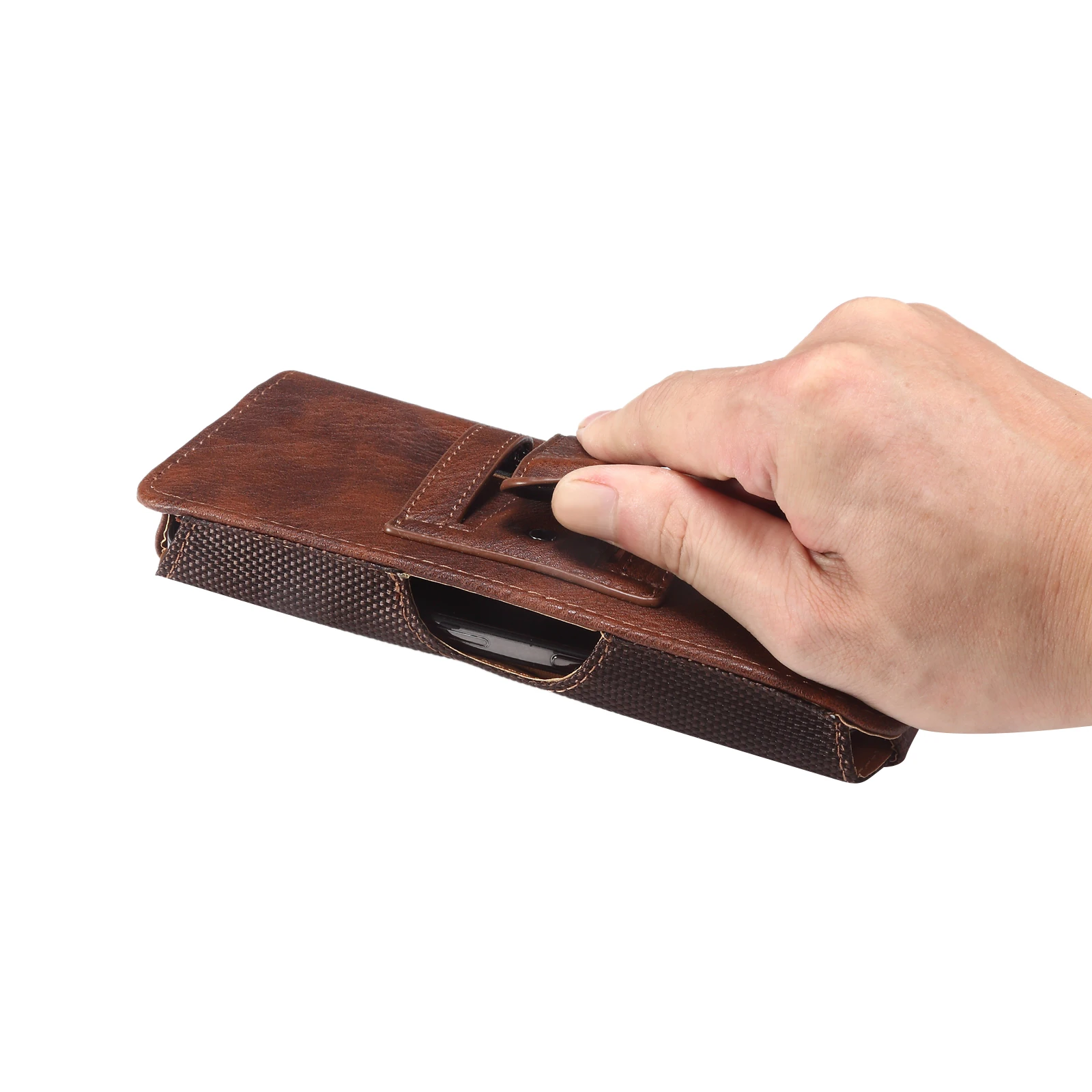 Cow Leather Mobile Phone Belt Clip Case Men Waist Bag For iPhone 17 16 15 14 Pro Max Samsung Galaxy S25 S24 Redmi Holster Cover thumbnail 4