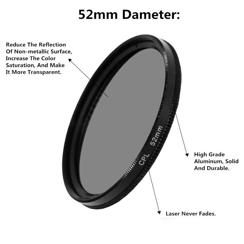 Universal 52mm Circular Polarizer Camera Lens CPL No Reflections Filter with Phone Clip for iPhone Samsung Huawei Smartphone thumbnail 4