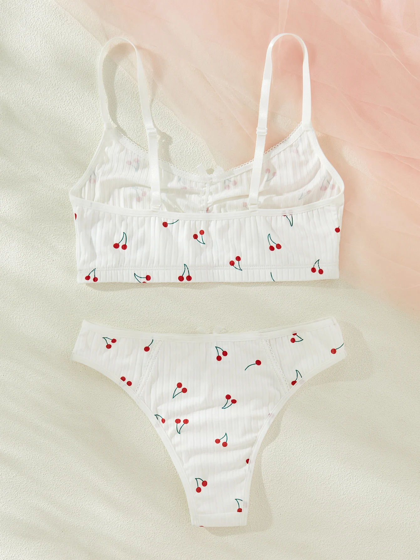 Young Girls Printed Homewear Night Cute Stretch Top And Panty Underwear White Sleepwear Set thumbnail 2