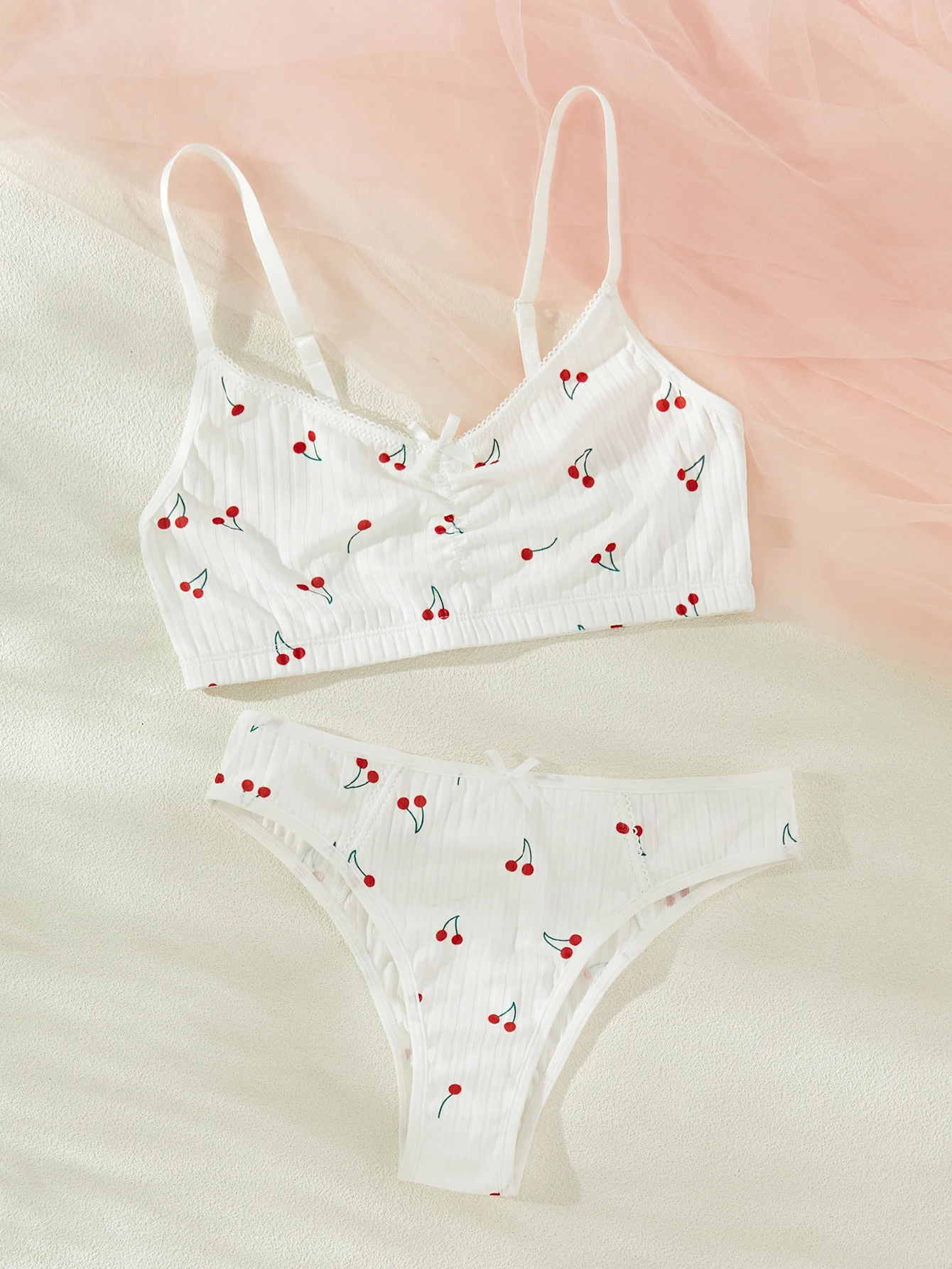 Young Girls Printed Homewear Night Cute Stretch Top And Panty Underwear White Sleepwear Set thumbnail 5