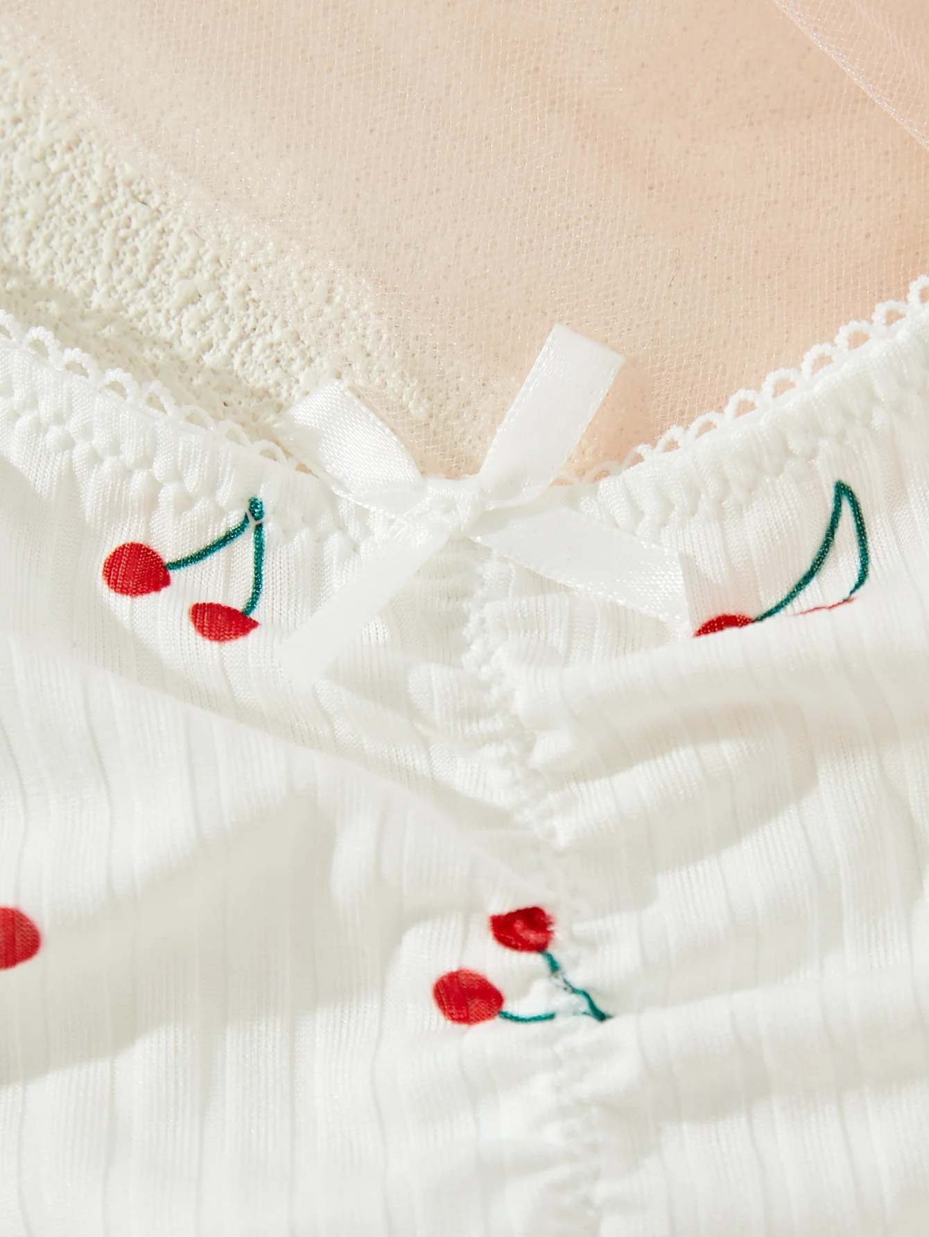 Young Girls Printed Homewear Night Cute Stretch Top And Panty Underwear White Sleepwear Set thumbnail 3