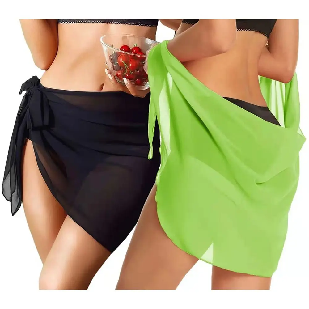 Women Short Sarongs Swimsuit Coverups Beach Bikini Wrap Sheer Short Skirt Chiffon Scarf Cover Ups for Swimwear thumbnail 5