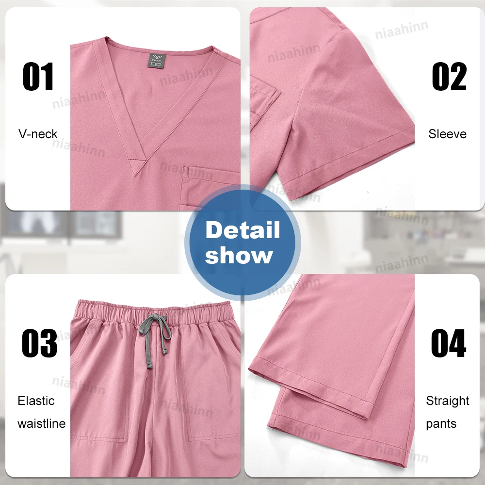 High Quality Medical Clothing for Women Uniform Nurse Lab Coat Unisex Wholesale Tops and Pants Suits Nursing Scrubs Uniforms Set thumbnail 6