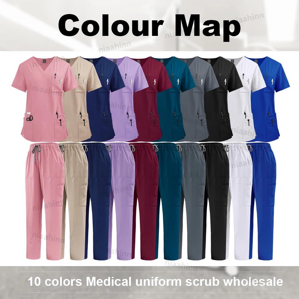 High Quality Medical Clothing for Women Uniform Nurse Lab Coat Unisex Wholesale Tops and Pants Suits Nursing Scrubs Uniforms Set thumbnail 4