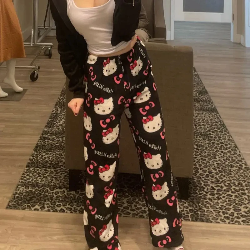 Y2K Hello Kitty Pajamas Pants Sanrio Anime Women's Pajama Pants Cartoon Couple Home Sleepwear Trousers Leisure Home Clothing thumbnail 5