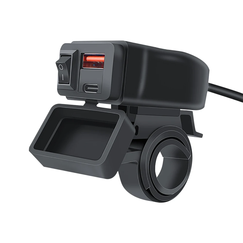 Universal Motorcycle USB Charger QC3.0 Handlebar Fast Charging Waterproof 12V Socket Adapter With Voltmeter Motorcycle Tools thumbnail 3