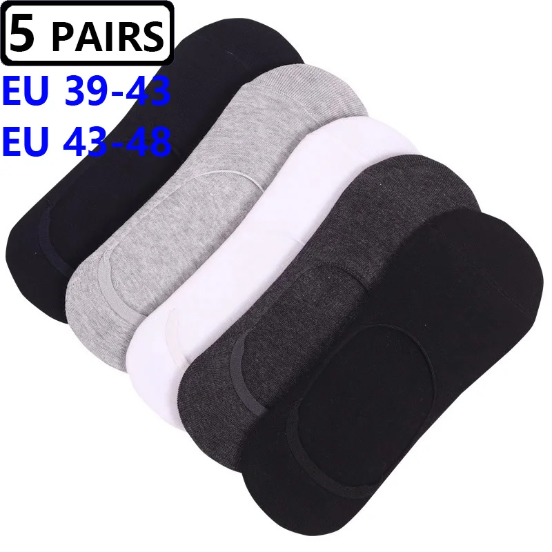 5 Pairs/Pack Big Size 43-48 Invisible Shallow Mouth Socks Men Cotton Sports Large Boat Socks Spring Summer Casual Low Cut Sokken thumbnail 4