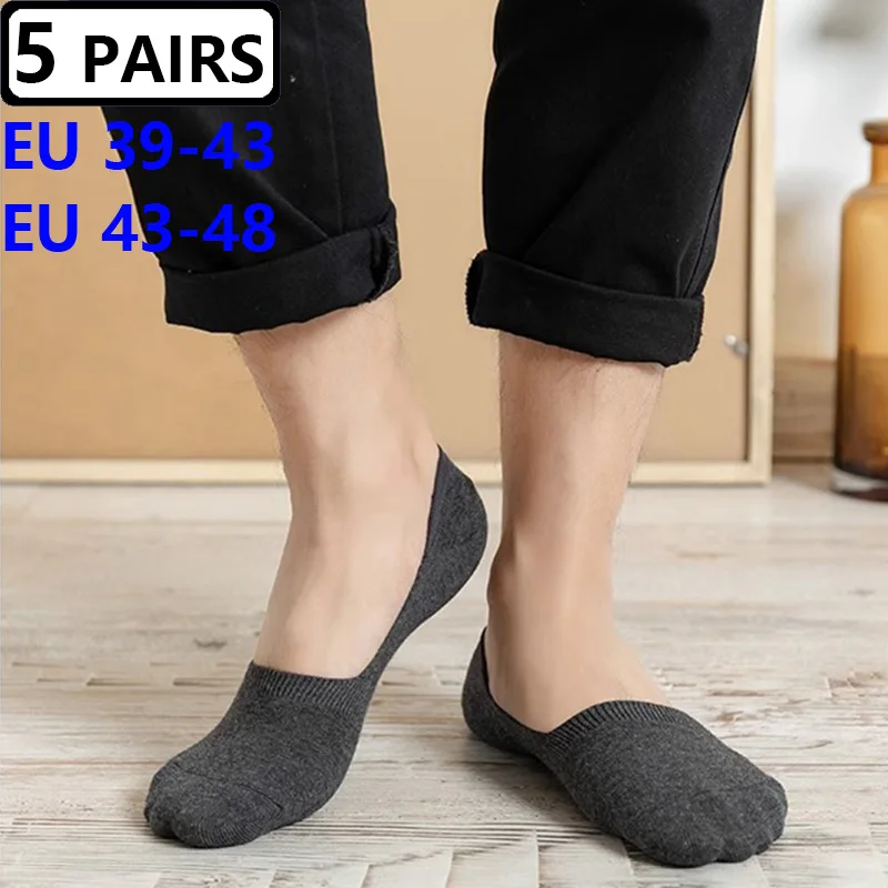 5 Pairs/Pack Big Size 43-48 Invisible Shallow Mouth Socks Men Cotton Sports Large Boat Socks Spring Summer Casual Low Cut Sokken thumbnail 5