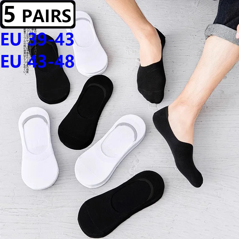 5 Pairs/Pack Big Size 43-48 Invisible Shallow Mouth Socks Men Cotton Sports Large Boat Socks Spring Summer Casual Low Cut Sokken thumbnail 6