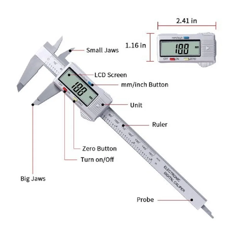 150mm 100mm Electronic Digital Caliper Carbon Fiber Dial Vernier Caliper Gauge Micrometer Measuring Tool Digital Ruler thumbnail 3