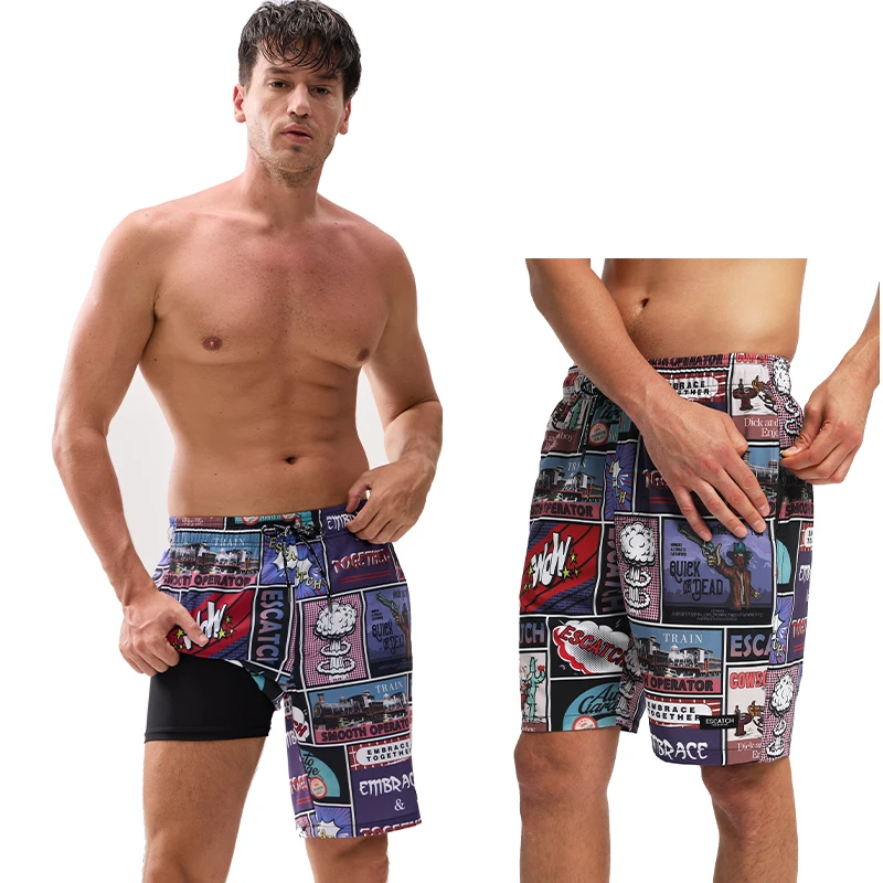 DATIFER Summer 2026 Mens Shorts Polyester Surfing Breathable 2 In 1 Adjusted Waist Gym Beach Pockets Maillot De Bain Homme Board thumbnail 3