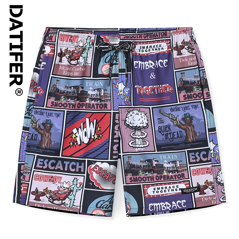 DATIFER Summer 2026 Mens Shorts Polyester Surfing Breathable 2 In 1 Adjusted Waist Gym Beach Pockets Maillot De Bain Homme Board