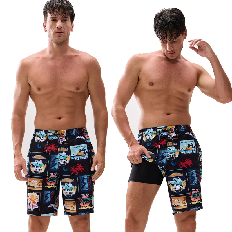 DATIFER Summer 2026 Mens Shorts Polyester Surfing Breathable 2 In 1 Adjusted Waist Gym Beach Pockets Maillot De Bain Homme Board thumbnail 5