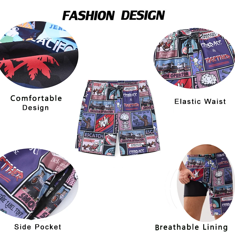 DATIFER Summer 2026 Mens Shorts Polyester Surfing Breathable 2 In 1 Adjusted Waist Gym Beach Pockets Maillot De Bain Homme Board thumbnail 4