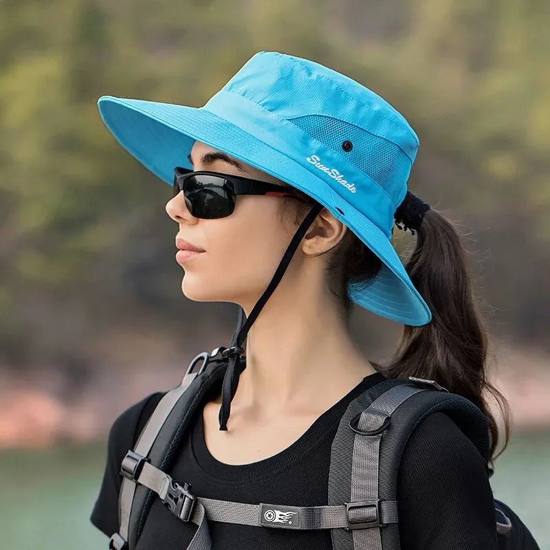 Xinbaoguan 100% Polyester Summer Outdoor Sun Hat, Breathable Sun Hat, Folding Sun Hat, Female Ponytail Hole Fisherman Hat thumbnail 3