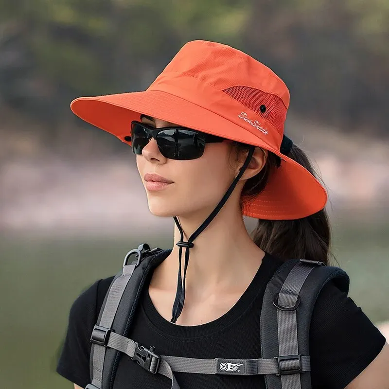 Xinbaoguan 100% Polyester Summer Outdoor Sun Hat, Breathable Sun Hat, Folding Sun Hat, Female Ponytail Hole Fisherman Hat thumbnail 5