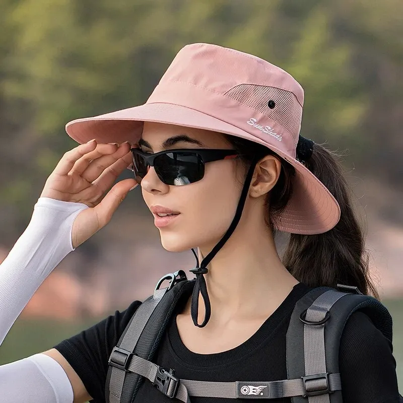Xinbaoguan 100% Polyester Summer Outdoor Sun Hat, Breathable Sun Hat, Folding Sun Hat, Female Ponytail Hole Fisherman Hat thumbnail 4