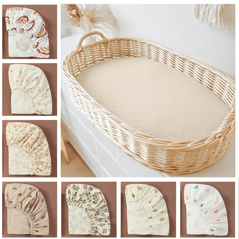 Baby Fitted Bassinet Sheet Newborn Changing Pad Cover Solid/Printed Breathable Crib Fitted Sheets Cradles Mattress Cover thumbnail 2