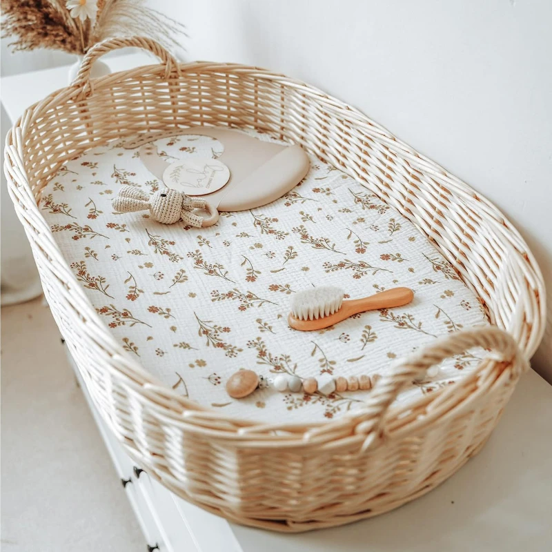Baby Fitted Bassinet Sheet Newborn Changing Pad Cover Solid/Printed Breathable Crib Fitted Sheets Cradles Mattress Cover thumbnail 3