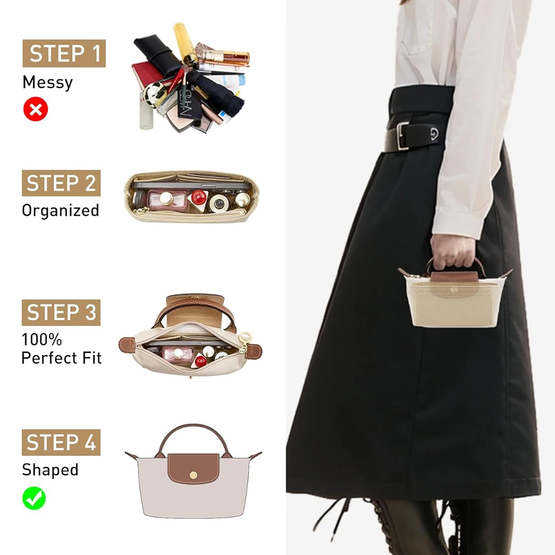 Bag Organizer for Longchamp Small Tote Bag Timid Bag Storage & Finishing Inner Bag Liner Handbags Insert Organizer fit Mini Size thumbnail 5