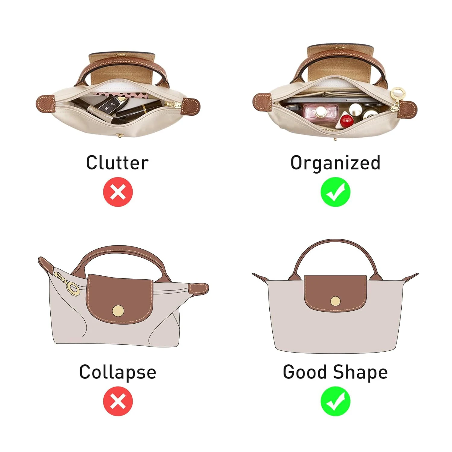 Bag Organizer for Longchamp Small Tote Bag Timid Bag Storage & Finishing Inner Bag Liner Handbags Insert Organizer fit Mini Size thumbnail 4