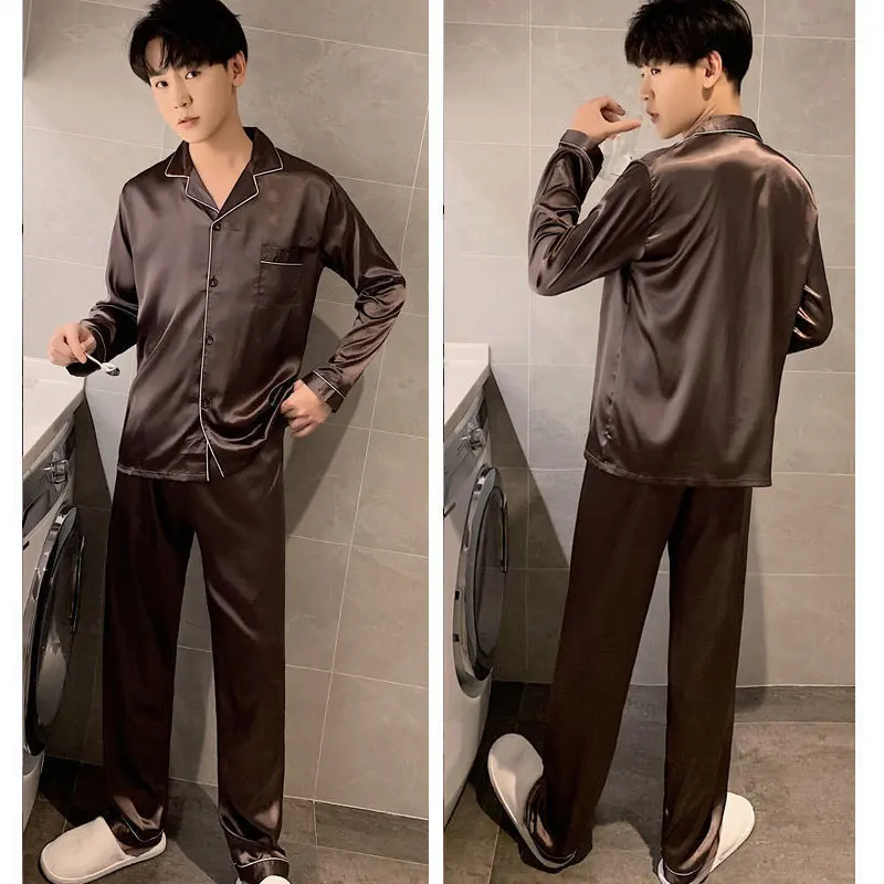 Men Pajamas Set Winter Sleepwear For Man Shirt Long Sleeve Pijama Male Silk Satin Sleeping Home Night Wear Big Size Loungewear thumbnail 6