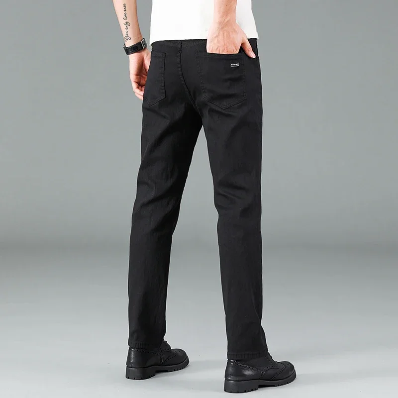 Men's Pure Black Slim Jeans Elastic Straight Pants Business Fashion Leisure Korean Vintage Skinny Small Feet Denim Pants Male thumbnail 5