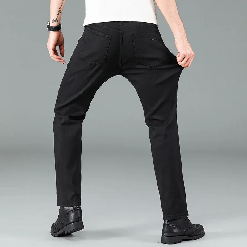 Men's Pure Black Slim Jeans Elastic Straight Pants Business Fashion Leisure Korean Vintage Skinny Small Feet Denim Pants Male thumbnail 6
