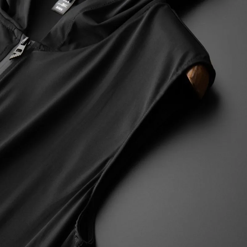 Young Style Trend Summer Ice Silk Fabric Men's Solid Hooded Zip Fastener Pockets Fashion Casual Loose Sleeveless Vests Tops thumbnail 4