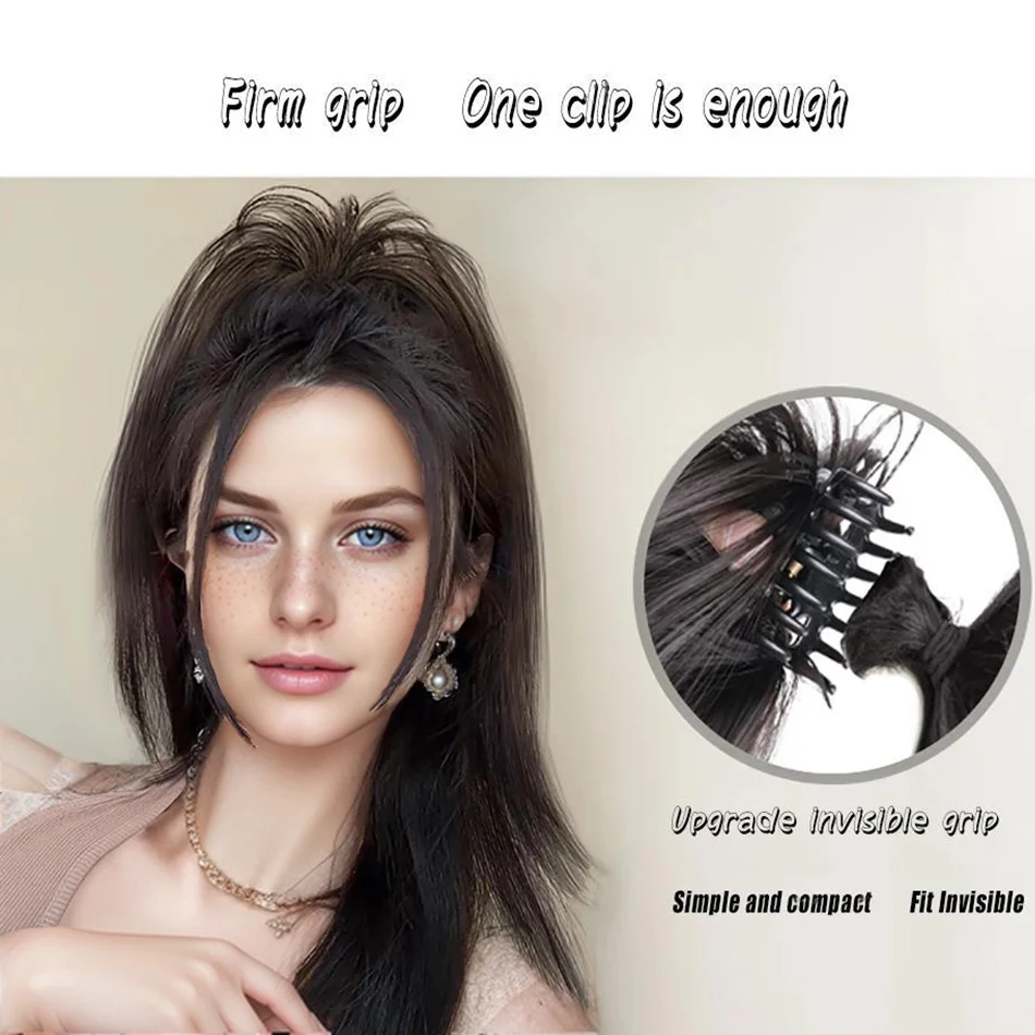 Straight Synthetic Claw Clip Ponytail Hair Extension Short Messy Fluffy Ponytail Hairpiece For Women Natural Tail With Claw Clip thumbnail 2