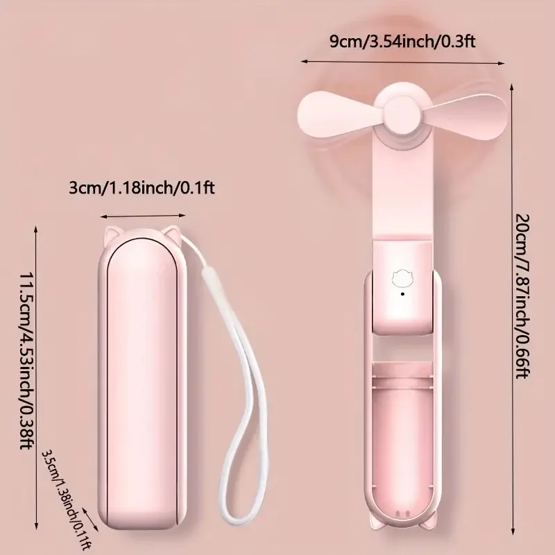 Portable Mini Fan, USB Rechargeable, 3-speed Adjustable, Foldable Handheld Fan, Suitable for Women, Travel, Outdoor Use thumbnail 2