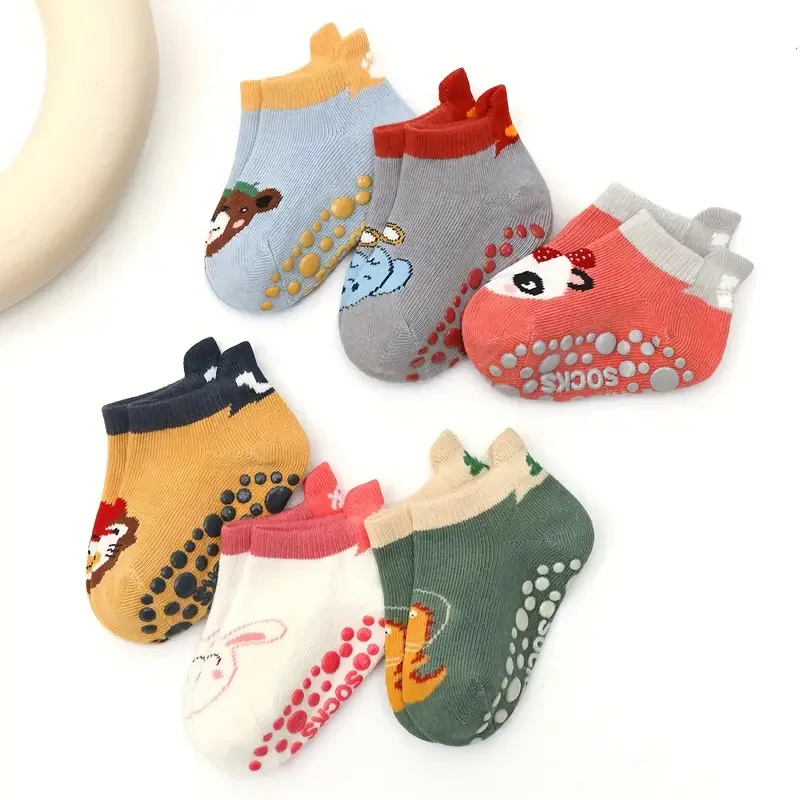 6 Pairs Kids Cotton Socks Cute Cartoon Animal Pattern Comfy Breathable Baby Non-slip Floor Socks thumbnail 3