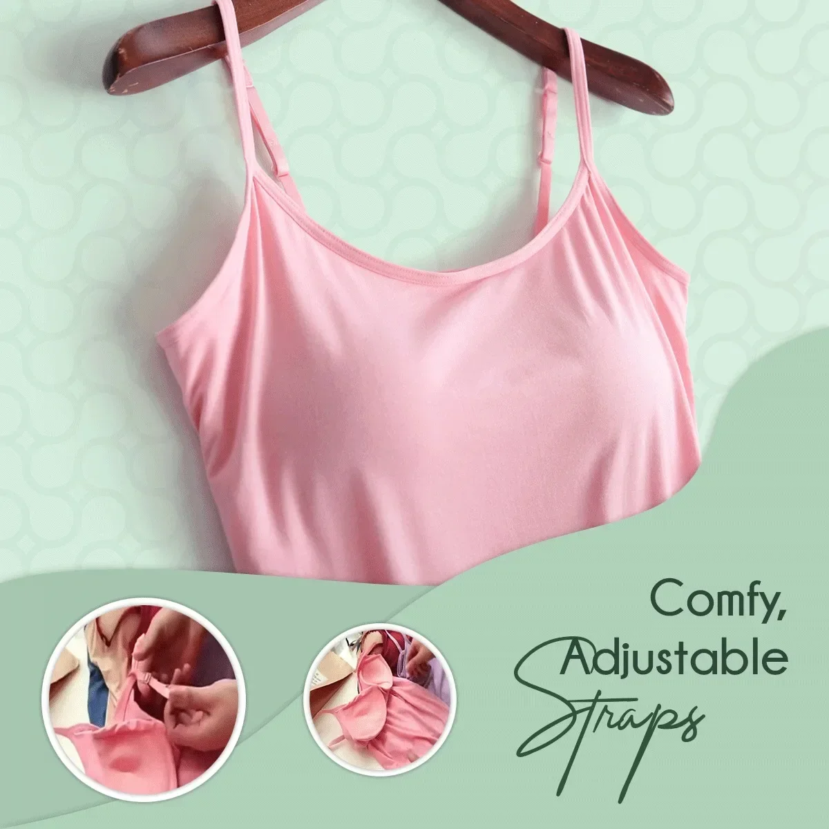 Cami Bra – Women's Camisole With Built In Padded Bra Vest Dropshipping As Seen on Tiktok Pink Top For Women Pajamas Home Wear thumbnail 5
