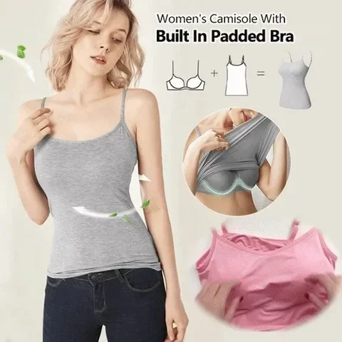 Cami Bra – Women's Camisole With Built In Padded Bra Vest Dropshipping As Seen on Tiktok Pink Top For Women Pajamas Home Wear thumbnail 6