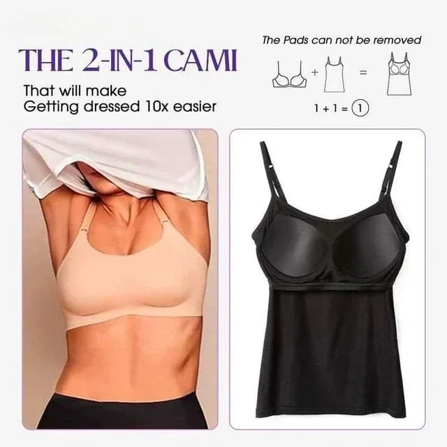 Cami Bra – Women's Camisole With Built In Padded Bra Vest Dropshipping As Seen on Tiktok Pink Top For Women Pajamas Home Wear thumbnail 4