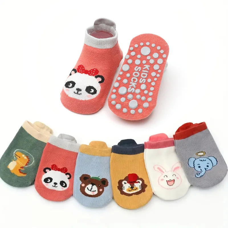 6 Pairs Kids Cotton Socks Cute Cartoon Animal Pattern Comfy Breathable Baby Non-slip Floor Socks thumbnail 4