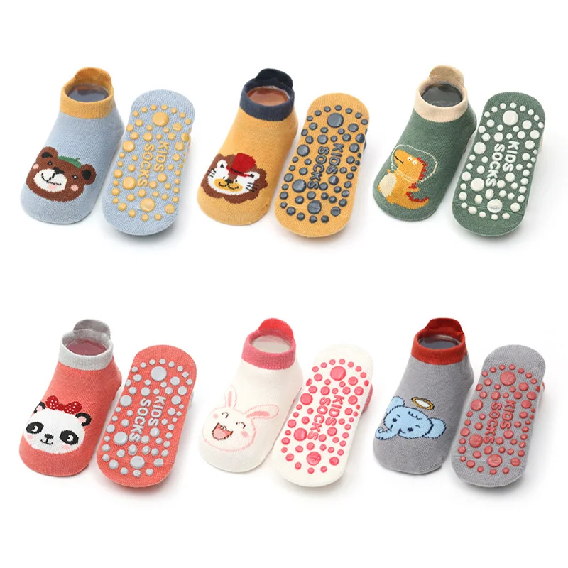 6 Pairs Kids Cotton Socks Cute Cartoon Animal Pattern Comfy Breathable Baby Non-slip Floor Socks thumbnail 2