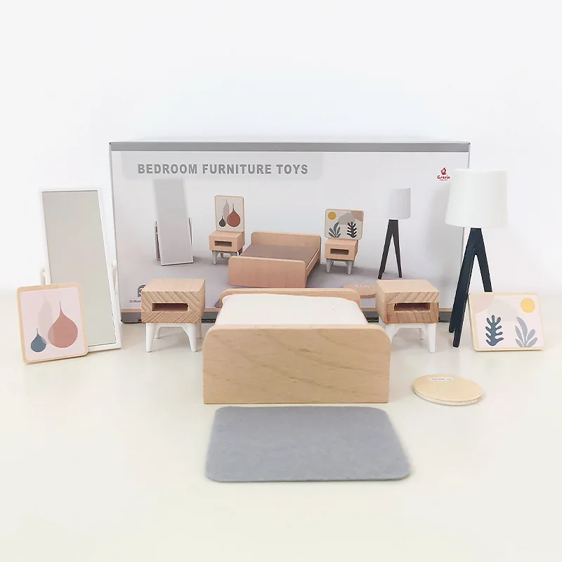 Mini furniture wooden kitchen bedroom bathroom play house simulation doll house children's toy furniture ornaments thumbnail 5